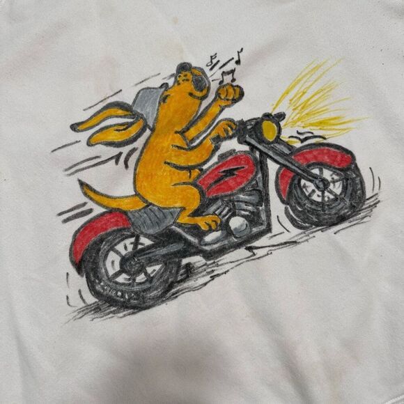 Vintage Lands End White Sweatshirt Graphic Novelty Motorcycle Dog Large - Picture 3 of 7